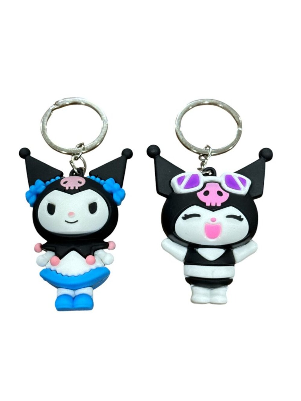 Set of 2 Kuromi Keychain Set - Adorable Anime Rubber Figures With Metal Rings -